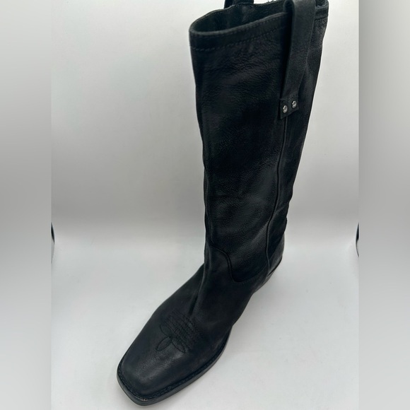 Vintage Foundry Aliza Cowboy Cowgirl campus riding boot black Leather square toe - Picture 7 of 17